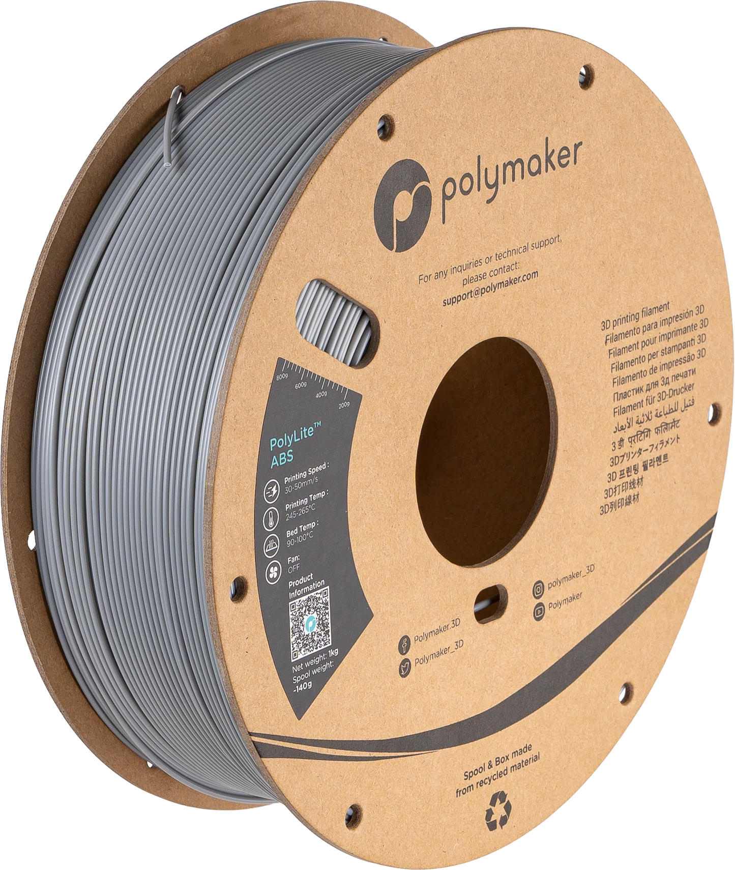 Grey - Polymaker PolyLite™ ABS - 1.75mm, 1kg