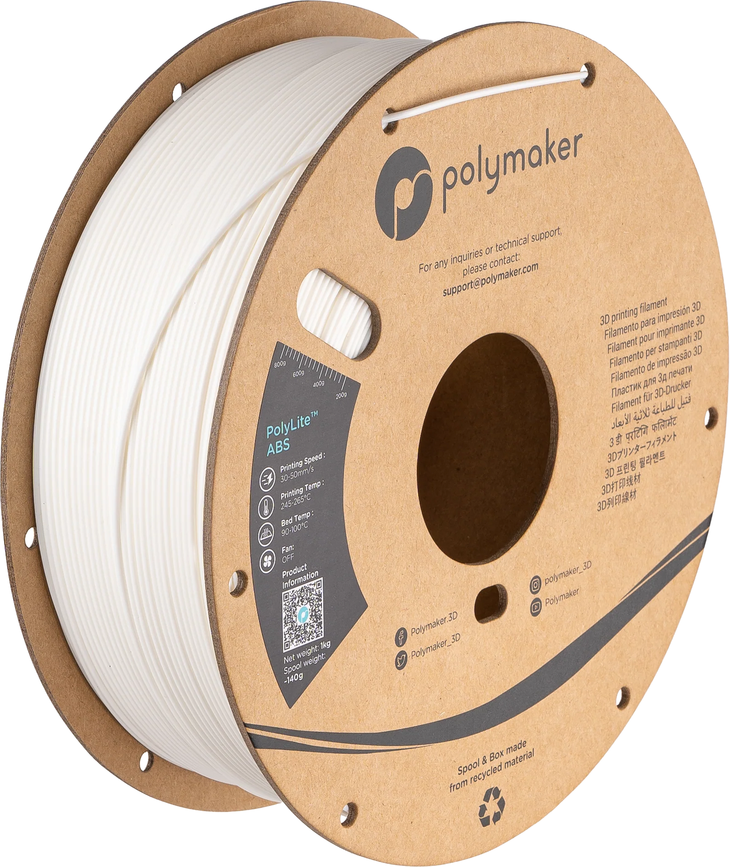 White - Polymaker PolyLite™ ABS - 1.75mm, 1kg