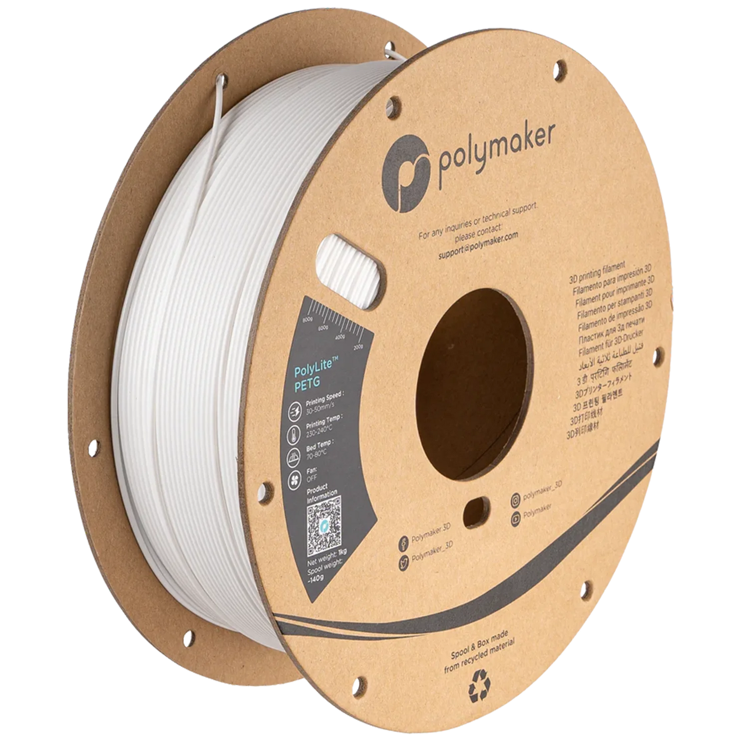 White - Polymaker PolyLite™ PETG - 1.75mm, 1kg