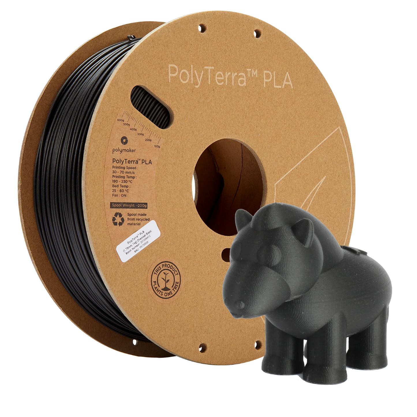 Charcoal - Polymaker PolyTerra™ Matte PLA - 1.75mm, 1kg